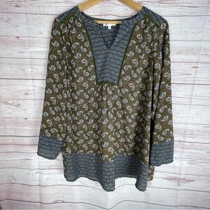 DR 2 Floral Paisley Boho Tunic Women’s Sz 3X Green Blue Hippie